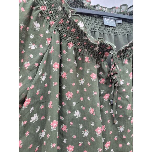 Soho NY&C Jeans Hunter Green Floral Off Shoulder Blouse, Sz M - Picture 6 of 13
